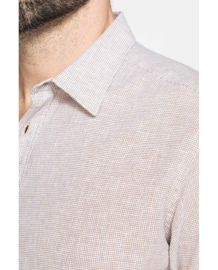 CAMICIA IN MISTO LINO E COTONE IN FANTASIA A RIGHE