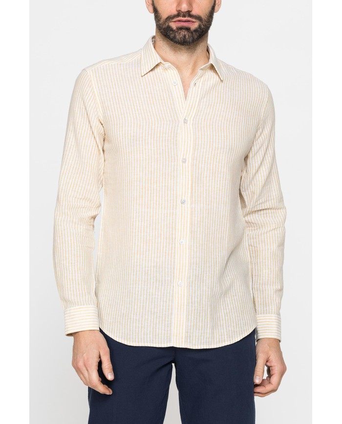 CAMICIA IN MISTO LINO E COTONE IN FANTASIA A RIGHE