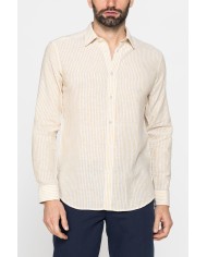 CAMICIA IN MISTO LINO E COTONE IN FANTASIA A RIGHE