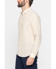 CAMICIA IN MISTO LINO E COTONE IN FANTASIA A RIGHE