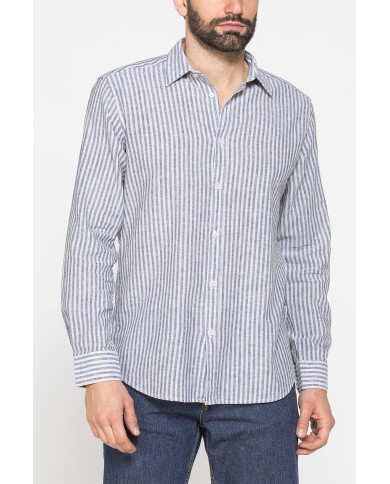 CAMICIA IN MISTO LINO E COTONE IN FANTASIA A RIGHE