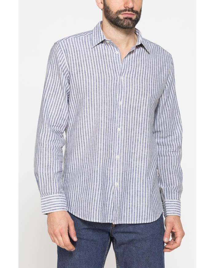 CAMICIA IN MISTO LINO E COTONE IN FANTASIA A RIGHE