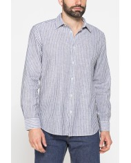 CAMICIA IN MISTO LINO E COTONE IN FANTASIA A RIGHE