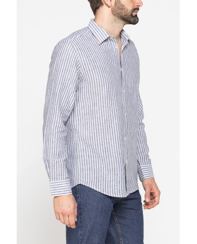CAMICIA IN MISTO LINO E COTONE IN FANTASIA A RIGHE