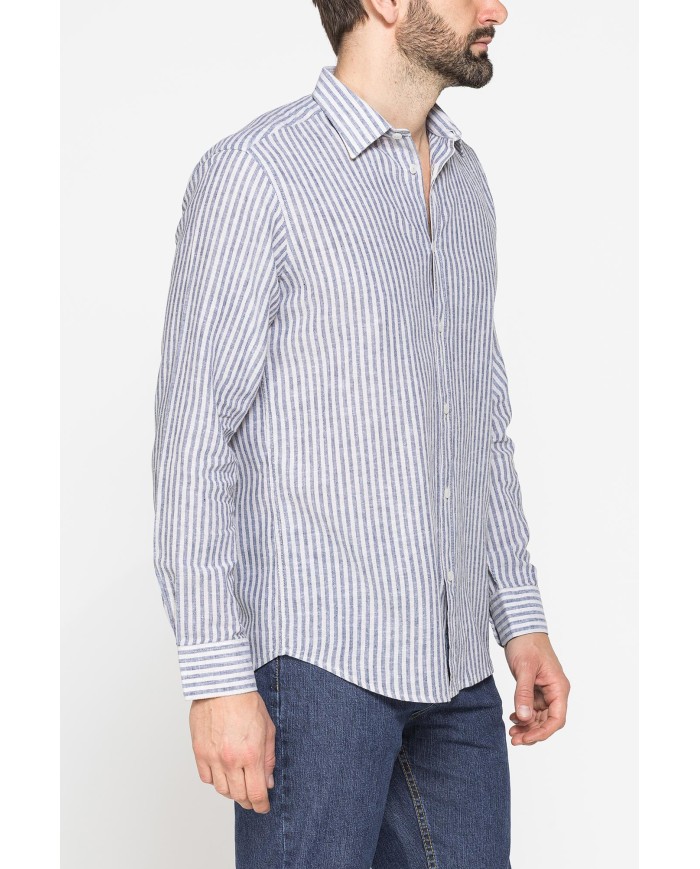 CAMICIA IN MISTO LINO E COTONE IN FANTASIA A RIGHE