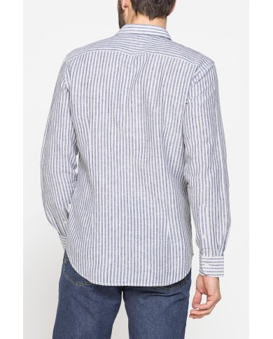 CAMICIA IN MISTO LINO E COTONE IN FANTASIA A RIGHE