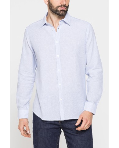 CAMICIA IN MISTO LINO E COTONE IN FANTASIA A RIGHE