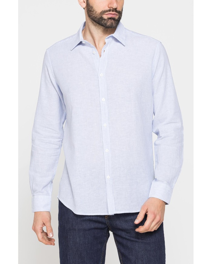 CAMICIA IN MISTO LINO E COTONE IN FANTASIA A RIGHE