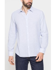 CAMICIA IN MISTO LINO E COTONE IN FANTASIA A RIGHE
