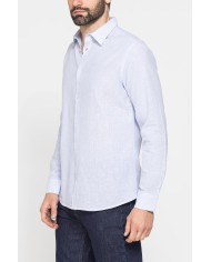 CAMICIA IN MISTO LINO E COTONE IN FANTASIA A RIGHE