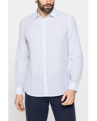 CAMICIA IN MISTO LINO E COTONE IN FANTASIA A RIGHE