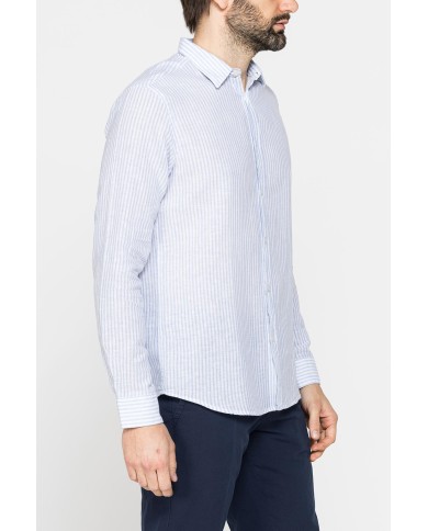 CAMICIA IN MISTO LINO E COTONE IN FANTASIA A RIGHE
