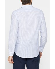 CAMICIA IN MISTO LINO E COTONE IN FANTASIA A RIGHE