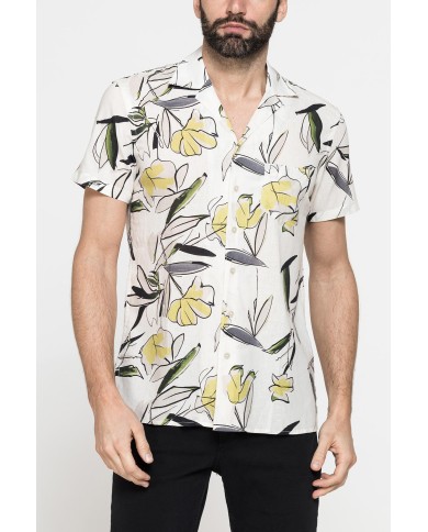 CAMICIA BOWLING IN TESSUTO TINTO FILO DI LINO COTONE