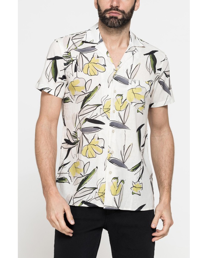 CAMICIA BOWLING IN TESSUTO TINTO FILO DI LINO COTONE