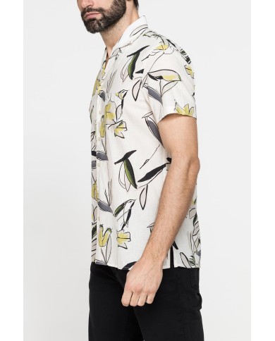 CAMICIA BOWLING IN TESSUTO TINTO FILO DI LINO COTONE