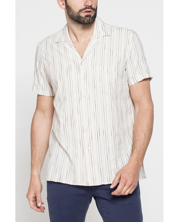 CAMICIA BOWLING IN TESSUTO TINTO FILO DI LINO COTONE