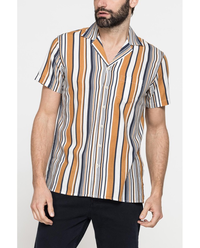 CAMICIA BOWLING IN TESSUTO TINTO FILO DI LINO COTONE