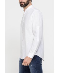 CAMICIA COREANA IN MISTO LINO COTONE TINTA UNITA