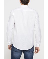 CAMICIA COREANA IN MISTO LINO COTONE TINTA UNITA