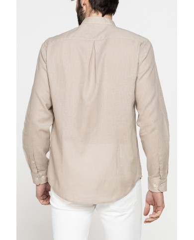 CAMICIA COREANA IN MISTO LINO COTONE TINTA UNITA