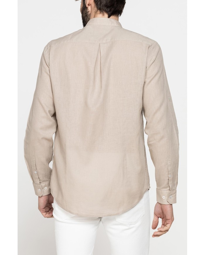 CAMICIA COREANA IN MISTO LINO COTONE TINTA UNITA