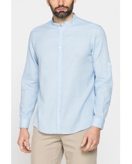 CAMICIA COREANA IN MISTO LINO COTONE TINTA UNITA