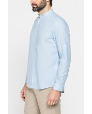 CAMICIA COREANA IN MISTO LINO COTONE TINTA UNITA