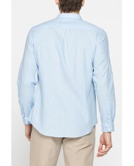 CAMICIA COREANA IN MISTO LINO COTONE TINTA UNITA