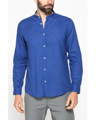 CAMICIA COREANA IN MISTO LINO COTONE TINTA UNITA