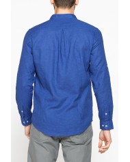 CAMICIA COREANA IN MISTO LINO COTONE TINTA UNITA