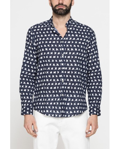 CAMICIA COREANA IN LINO COTONE STAMPATO