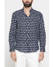 CAMICIA COREANA IN LINO COTONE STAMPATO