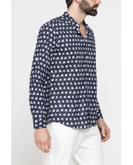 CAMICIA COREANA IN LINO COTONE STAMPATO