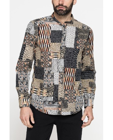 CAMICIA COREANA IN LINO COTONE STAMPATO