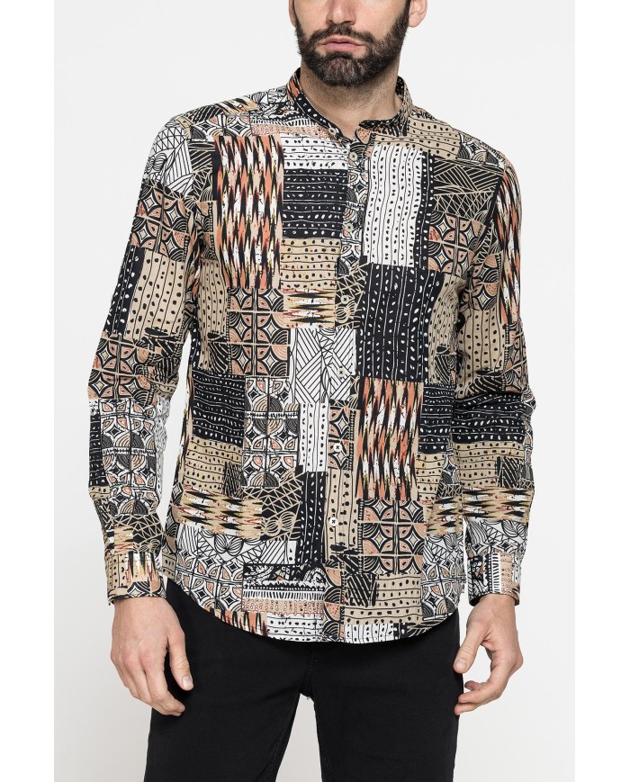 CAMICIA COREANA IN LINO COTONE STAMPATO