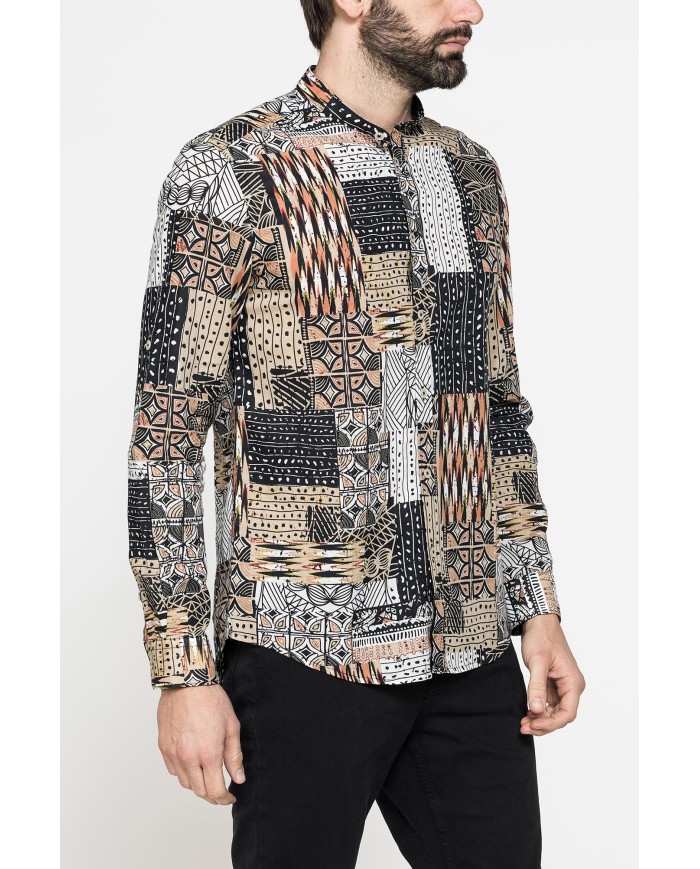 CAMICIA COREANA IN LINO COTONE STAMPATO