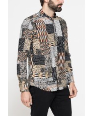 CAMICIA COREANA IN LINO COTONE STAMPATO