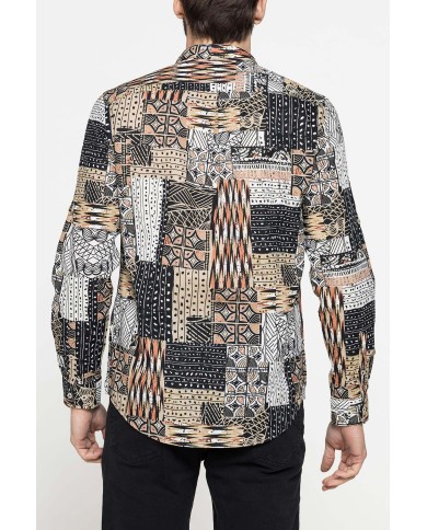 CAMICIA COREANA IN LINO COTONE STAMPATO