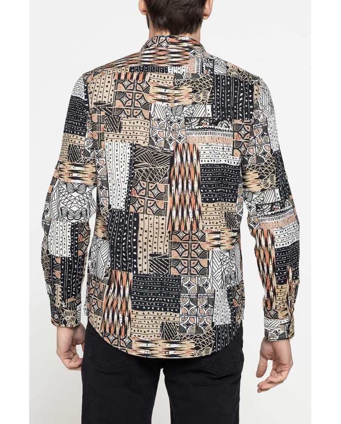 CAMICIA COREANA IN LINO COTONE STAMPATO