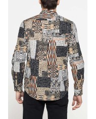 CAMICIA COREANA IN LINO COTONE STAMPATO