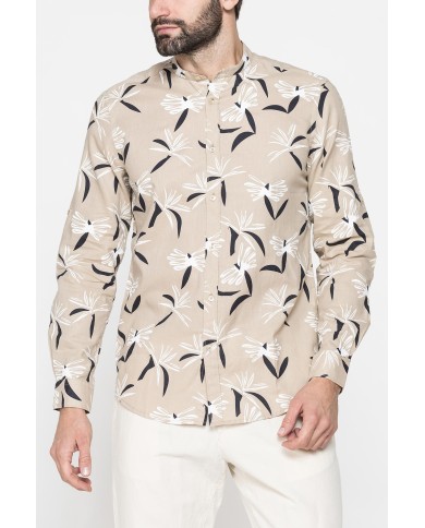 CAMICIA COREANA IN LINO COTONE STAMPATO