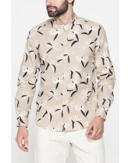 CAMICIA COREANA IN LINO COTONE STAMPATO