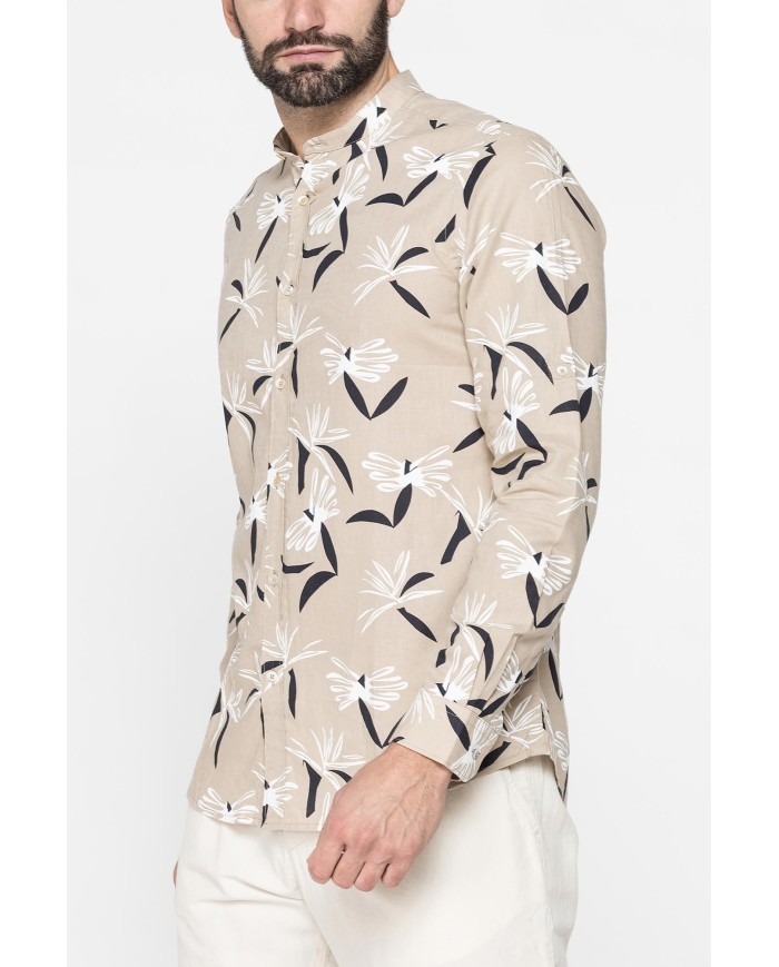 CAMICIA COREANA IN LINO COTONE STAMPATO