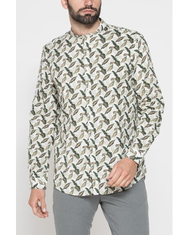 CAMICIA COREANA IN LINO COTONE STAMPATO