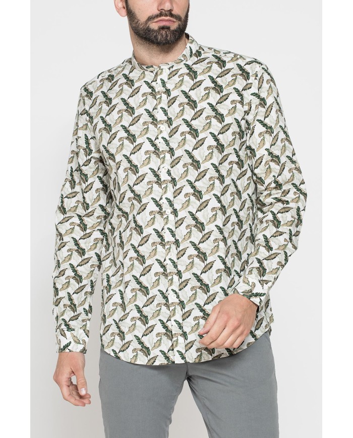 CAMICIA COREANA IN LINO COTONE STAMPATO