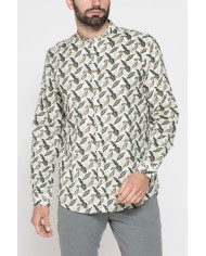 CAMICIA COREANA IN LINO COTONE STAMPATO