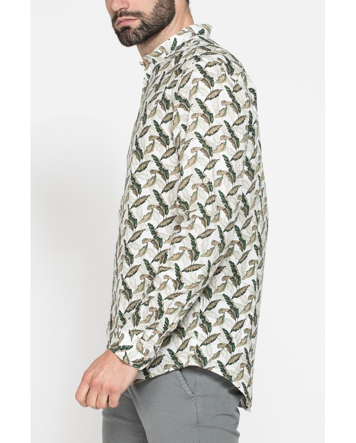 CAMICIA COREANA IN LINO COTONE STAMPATO