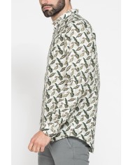 CAMICIA COREANA IN LINO COTONE STAMPATO