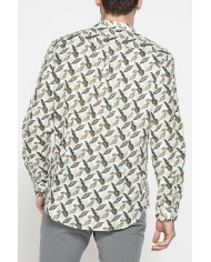 CAMICIA COREANA IN LINO COTONE STAMPATO